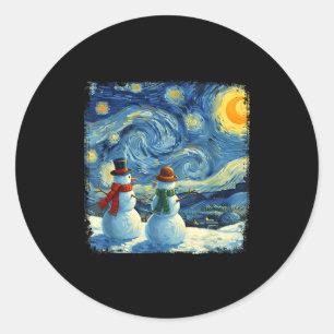 Winter Snowman Van Gogh Starry Night Christmas  Classic Round Sticker