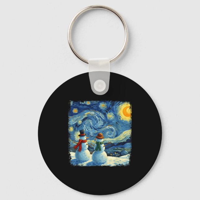 Winter Snowman Van Gogh Starry Night Christmas  Key Ring (Front)
