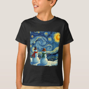 Winter Snowman Van Gogh Starry Night Christmas T-Shirt