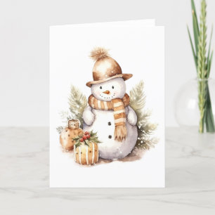 Winter Snowman with Presents, Holly BLANK  Holiday Card