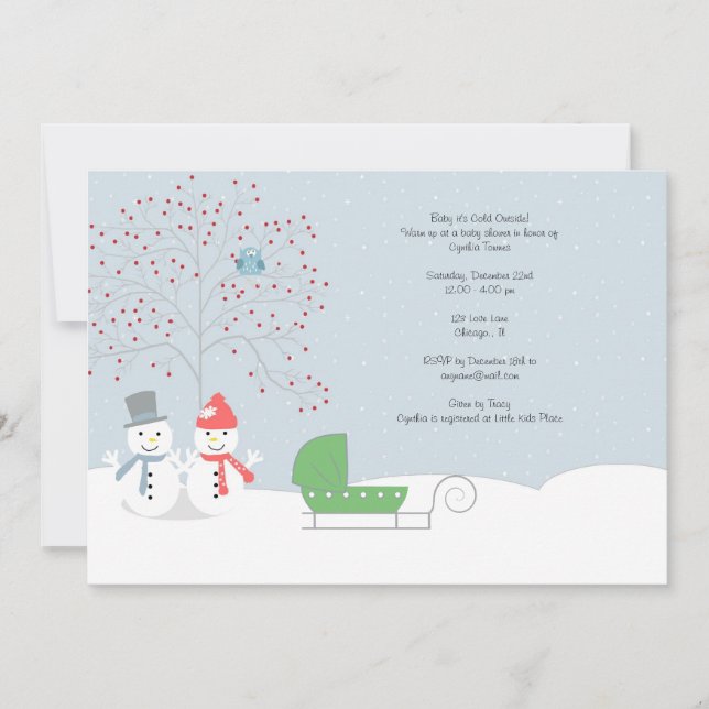 Winter Snowmen and Carriage Baby Shower Invitation (Front)