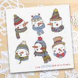 Winter Snowmen Thinking of You Friendship Card<br><div class="desc">Surprise a friend with this adorable, hand-drawn snowman card! This cute, winter thinking of you note features original illustration of six festive singing snowmen and snow women and the phrase, "I'm SNOW glad we're friends”- a cute pun to make them smile! Perfect for friends' birthdays, Valentines day, or just to...</div>