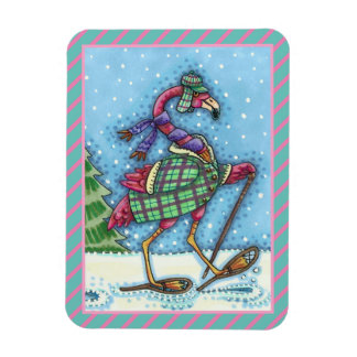 WINTER SNOWSHOES, PINK FLAMINGO, CUTE CHRISTMAS MAGNET