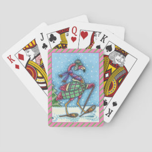 WINTER SNOWSHOES, PINK FLAMINGO, CUTE CHRISTMAS PLAYING CARDS