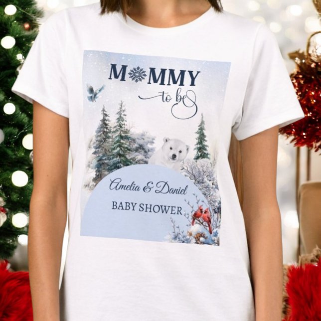 Winter Snowy Bear Bird Mummy to be Baby Shower T-Shirt (Creator Uploaded)