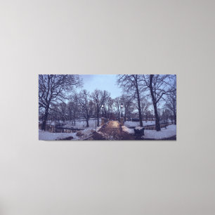 Winter snowy city park in the evening canvas print