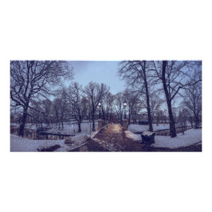 Winter snowy city park in the evening photo print