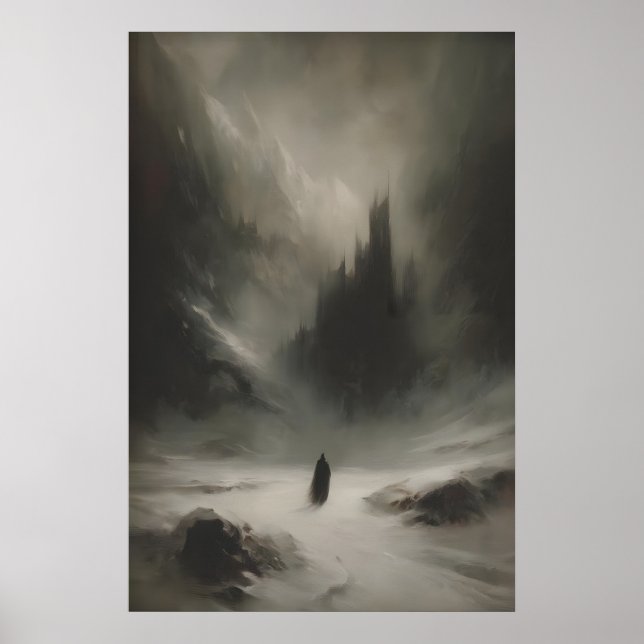 Winter Snowy Fantasy Castle Art Printable Gothic Poster (Front)