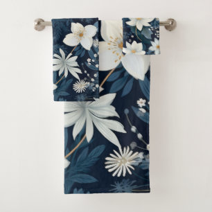 Winter Snowy Flowers Bath Towel Set
