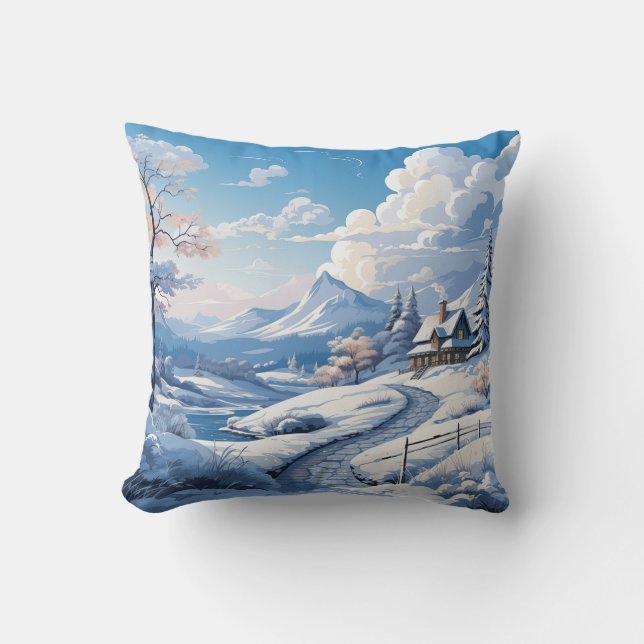 Winter Snowy Mountain Cabin 2 Different Images  Cushion (Front)