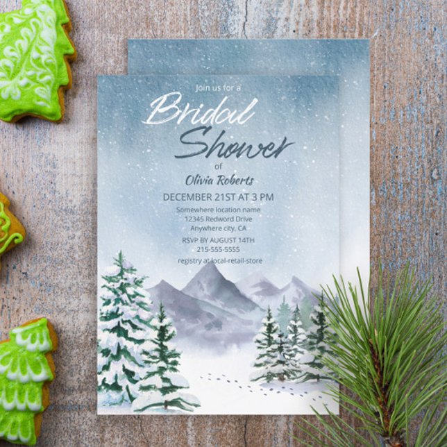 Winter Snowy Mountain Forest Bridal Shower Invitation (Creator Uploaded)