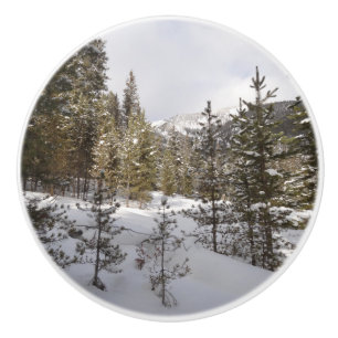 Winter Snowy Mountain Scene in Montana Ceramic Knob