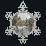 Winter Snowy Mountain Scene in Montana Snowflake Pewter Christmas Ornament<br><div class="desc">We took a winter trip to Montana and did lots of snowshoeing instead of our regular trail hikes. The temperatures were terribly cold, but we saw beautiful winter scenes like snow-covered trees in front of snow-covered mountains. Check out our store for more beautiful winter landscape photography including other scenes from...</div>