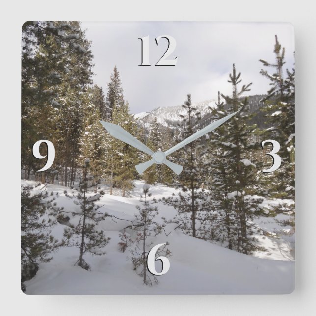 Winter Snowy Mountain Scene in Montana Square Wall Clock (Front)