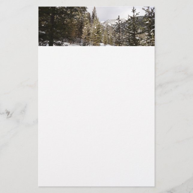 Winter Snowy Mountain Scene in Montana Stationery (Front)