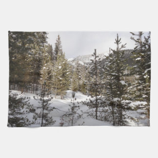 Winter Snowy Mountain Scene in Montana Tea Towel