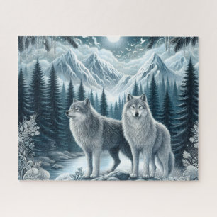 Winter Snowy Mountain Wolves Jigsaw Puzzle