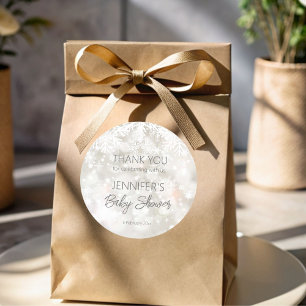 Winter snowy pastel baby shower thank you favour classic round sticker