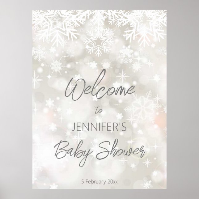 Winter snowy pastel colours baby shower welcome poster (Front)