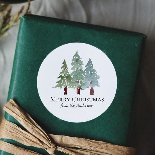 Winter Snowy Pine Christmas  Classic Round Sticker (Creator Uploaded)