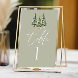Winter Snowy Pine Tree Forest Wedding Table Number