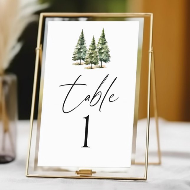 Winter Snowy Pine Tree Forest Wedding Table Number (Creator Uploaded)