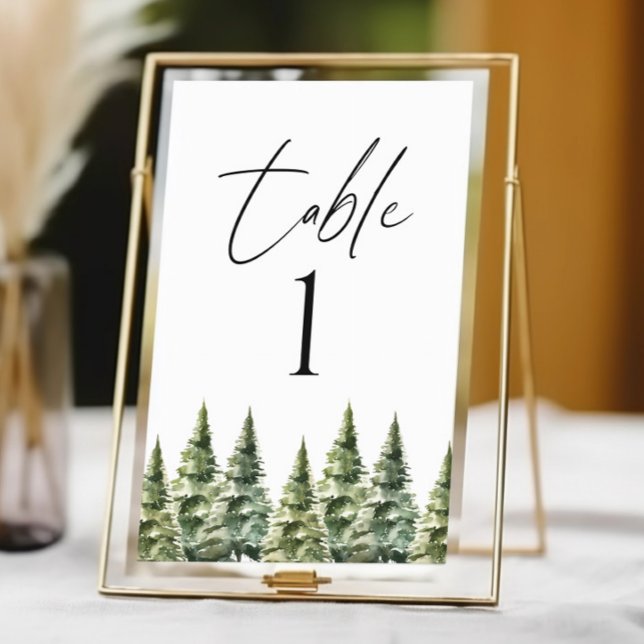 Winter Snowy Pine Tree Forest Wedding Table Number (Creator Uploaded)