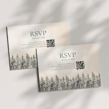 Winter Snowy Pine Tree Landscape Wedding QR Code