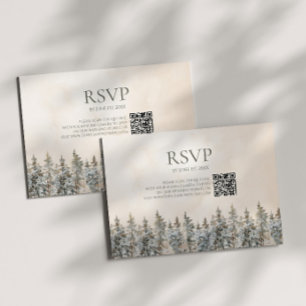 Winter Snowy Pine Tree Landscape Wedding QR Code RSVP Card