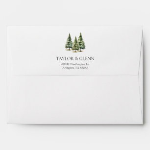 Winter Snowy Pine Tree Wedding Envelope
