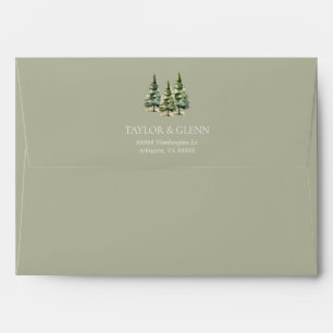 Winter Snowy Pine Tree Wedding Envelope