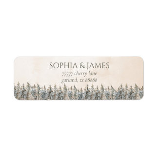 Winter Snowy Pine Tree Wedding Return Address