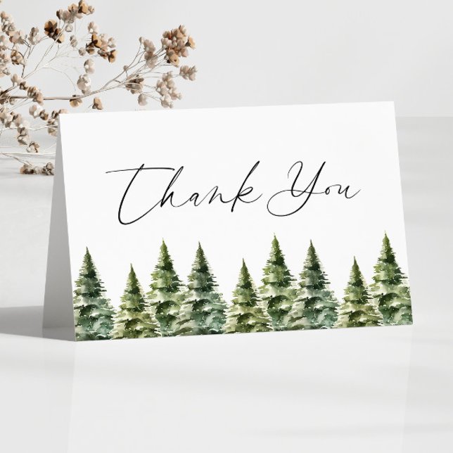 Winter Snowy Pine Tree Wedding Thank You Card (Creator Uploaded)
