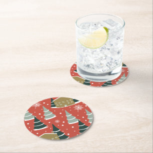 Winter Snowy Pine Wonderland Round Paper Coaster