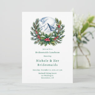Winter Snowy Pine Wreath Bridesmaids Luncheon Invitation
