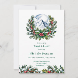 Winter Snowy Pine Wreath Brunch & Bubbly Invitation