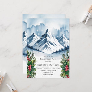 Winter Snowy Pine Wreath Engagement Party Invitation