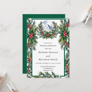 Winter Snowy Pine Wreath Wedding Celebration Invitation