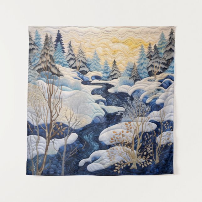 Winter Snowy Quilt Tapestry (Front)