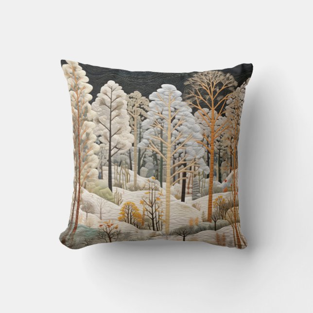 Winter Snowy Quilt Throw Pillow (Front)