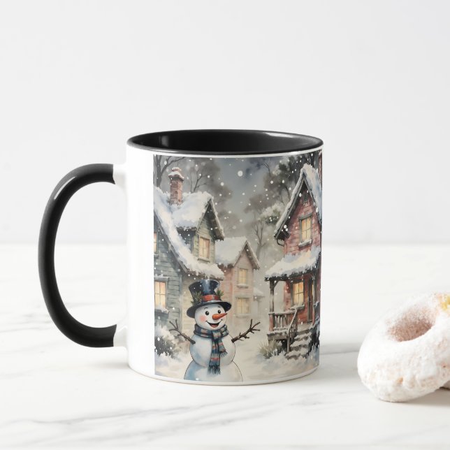 Winter Snowy Scene Mug (With Donut)