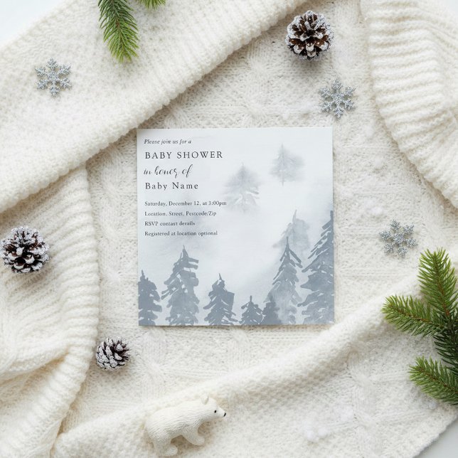 Winter snowy trees baby shower invitation (Winter snowy trees baby shower invitation.)