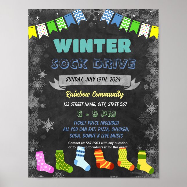 Winter Sock Drive Flyer Template Poster (Front)
