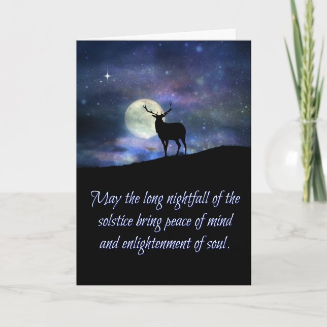 Winter Solstice Blessings Card Elk and Moon (Front)