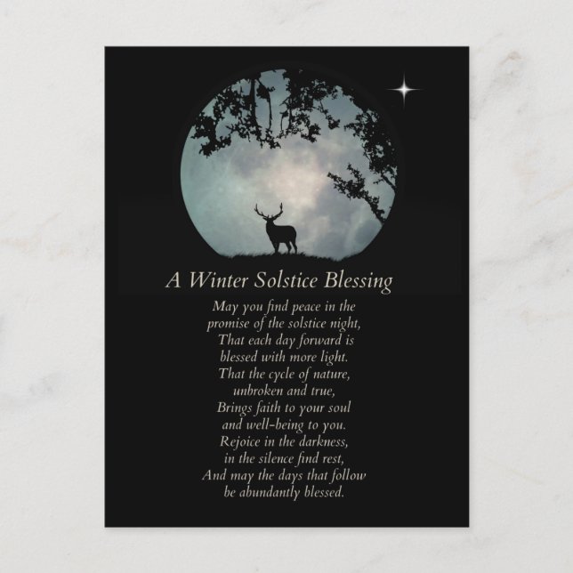 Winter Solstice Blessings Elk and Moon Postcard (Front)