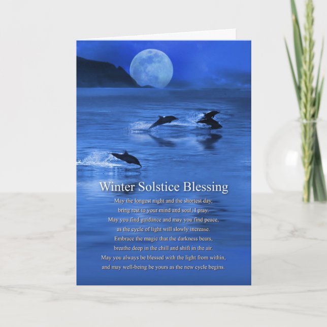 Winter Solstice Blessings Poem with Sea Dolphins Card (Front)