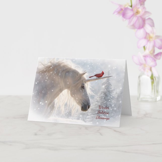 Winter Solstice Blessings Unicorn Cardinal Card (Orchid)