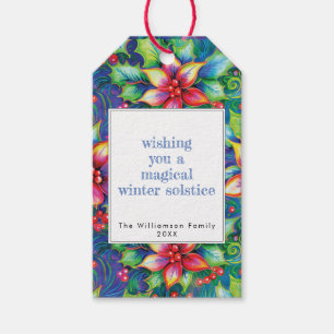 Winter solstice Christmas Colourful Poinsettia Yul Gift Tags