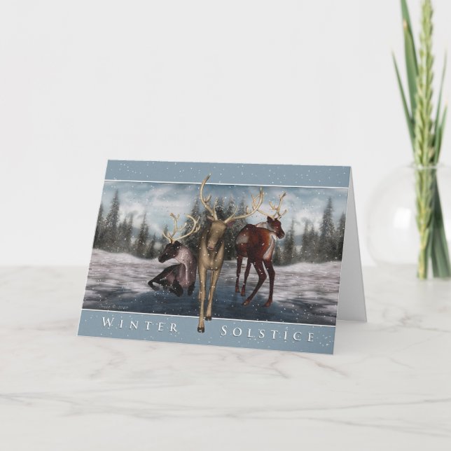 Winter Solstice - Deer Winter Scene Holiday Card (Front)