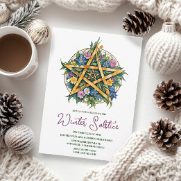 Winter Solstice Floral Yule Pentacle Pagan Invitation